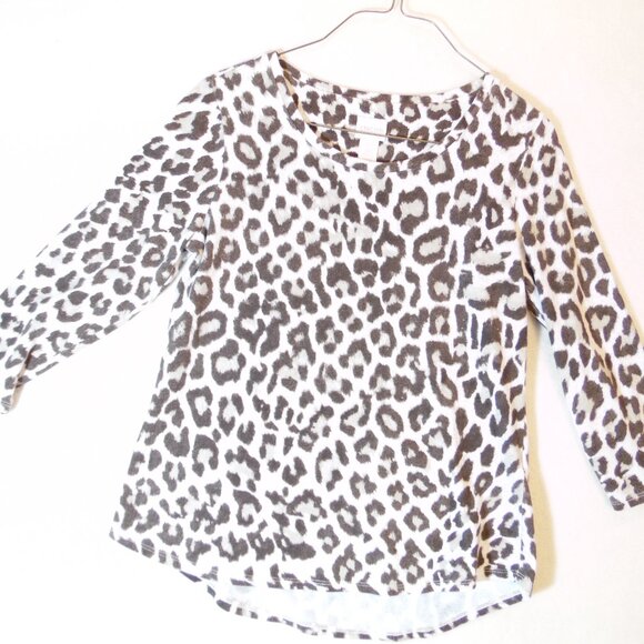 Chicos Blouse Womens Size 0 Cheetah Crew Neck 3/4 length Sleeves AnimalTop - Picture 3 of 6